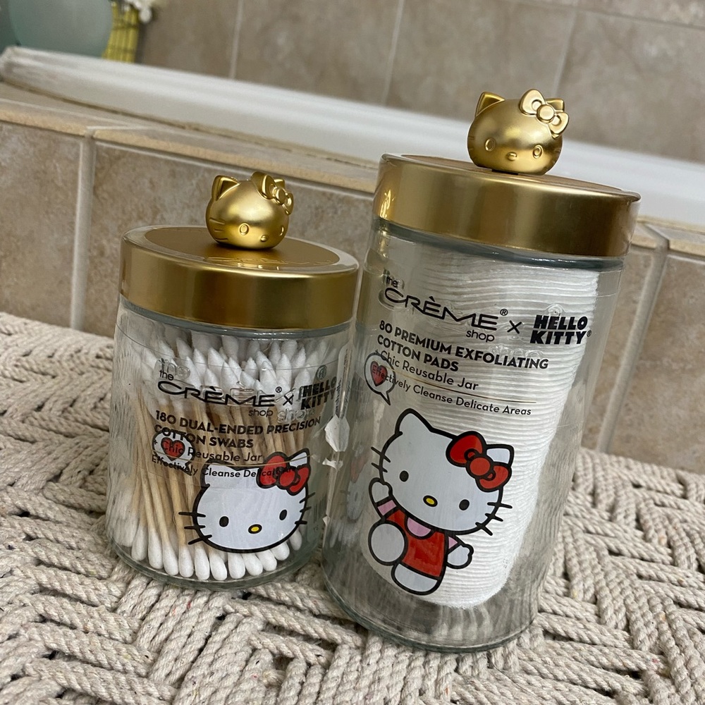 Hello Kitty x The crème 🎀🎀 cotton qtip container organizer gold